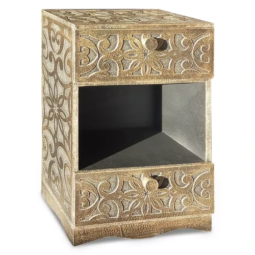 3S. x Home - Table de chevet orientale bois sculpté 2 tiroirs Monboly Bronze - Table De Chevet Design