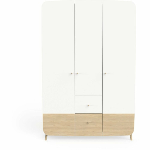 3S. x Home - Armoire 3 portes + 4 tiroirs FIRMIANA blanc et pin naturel - Nouveautés