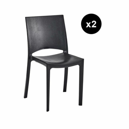 3S. x Home - Lot De 2 Chaises Design Anthracite Effet Croco Arlequin - Chaise Et Tabouret Et Banc Design