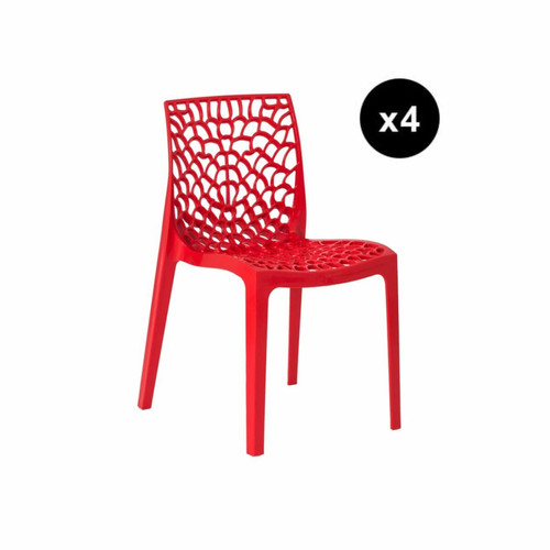 3S. x Home - Lot De 4 Chaises Design Rouge GRUYER - Chaise Et Tabouret Et Banc Design