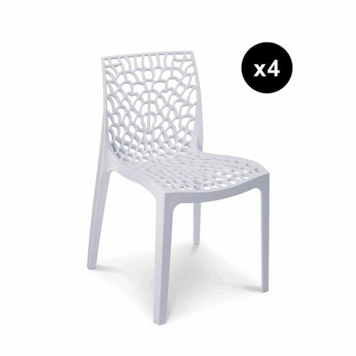 3S. x Home - Lot De 4 Chaises Design Blanche GRUYER - Chaise Et Tabouret Et Banc Design