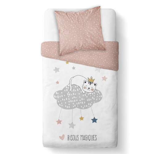 Today - Parure Rose 140 X 200 cm Coton Imprimé Chat - Parure de lit enfant