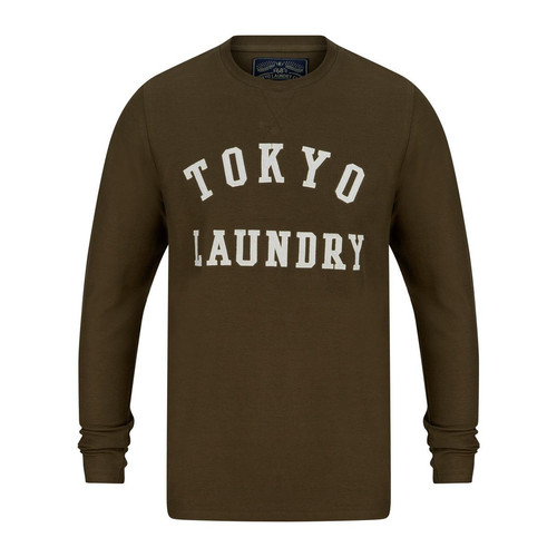 Tee-shirt manches longues homme vert  en coton Tokyo Laundry LES ESSENTIELS HOMME