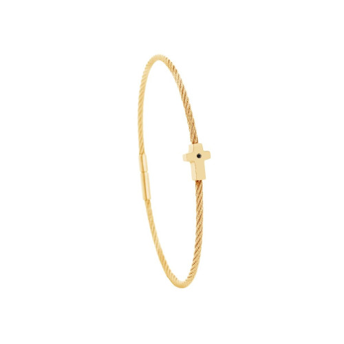 Bracelet acier doré motif croix avec diamant noir 1 mm Torrence Bijoux Mode femme
