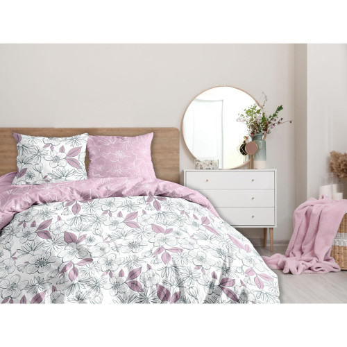 Une nuit douce - Parure de lit 240 x 220 cm FLORALIE Rose - Linge de lit rose