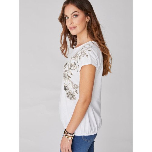 Venca - T-Shirt manches courtes avec broderie en fleurs - La mode Venca