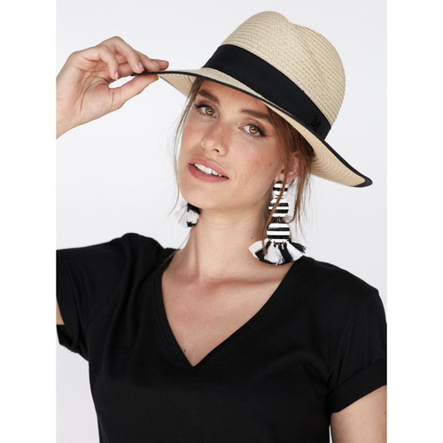 Venca - Chapeau de paille avec ailes et ruban - Chapeau, écharpe, bonnet, foulard femme