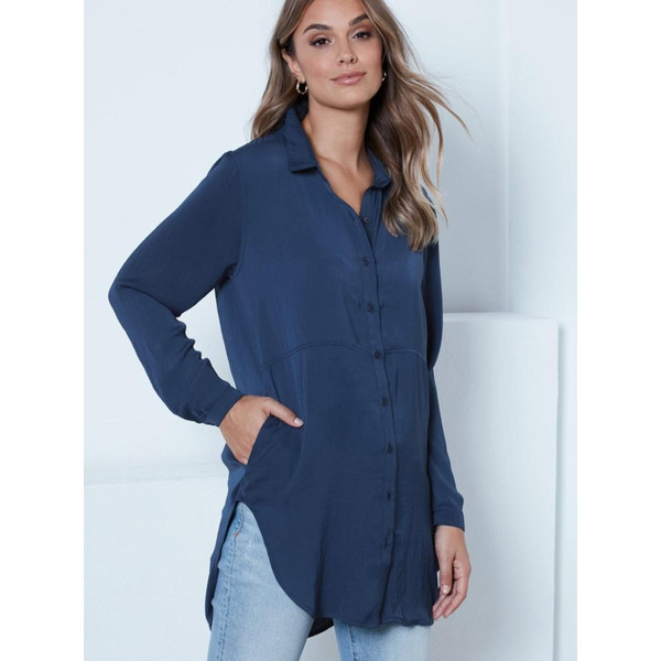 Chemise longue avec poches latérales - Bleue marine Venca