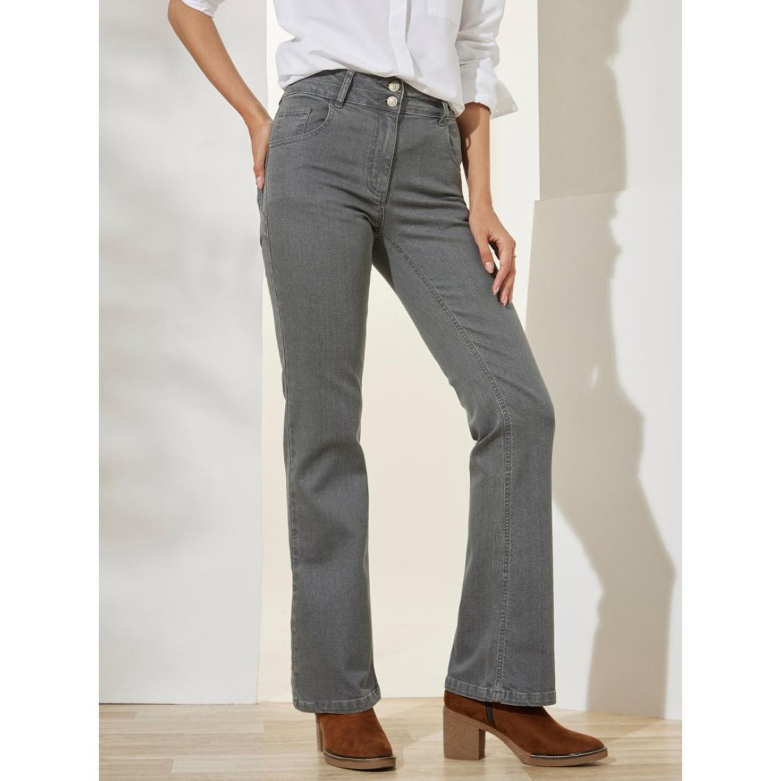 jean slim taille haute push-up gris en coton