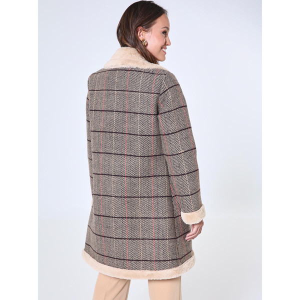 Manteau à carreaux avec détails en cuir synthétique Venca