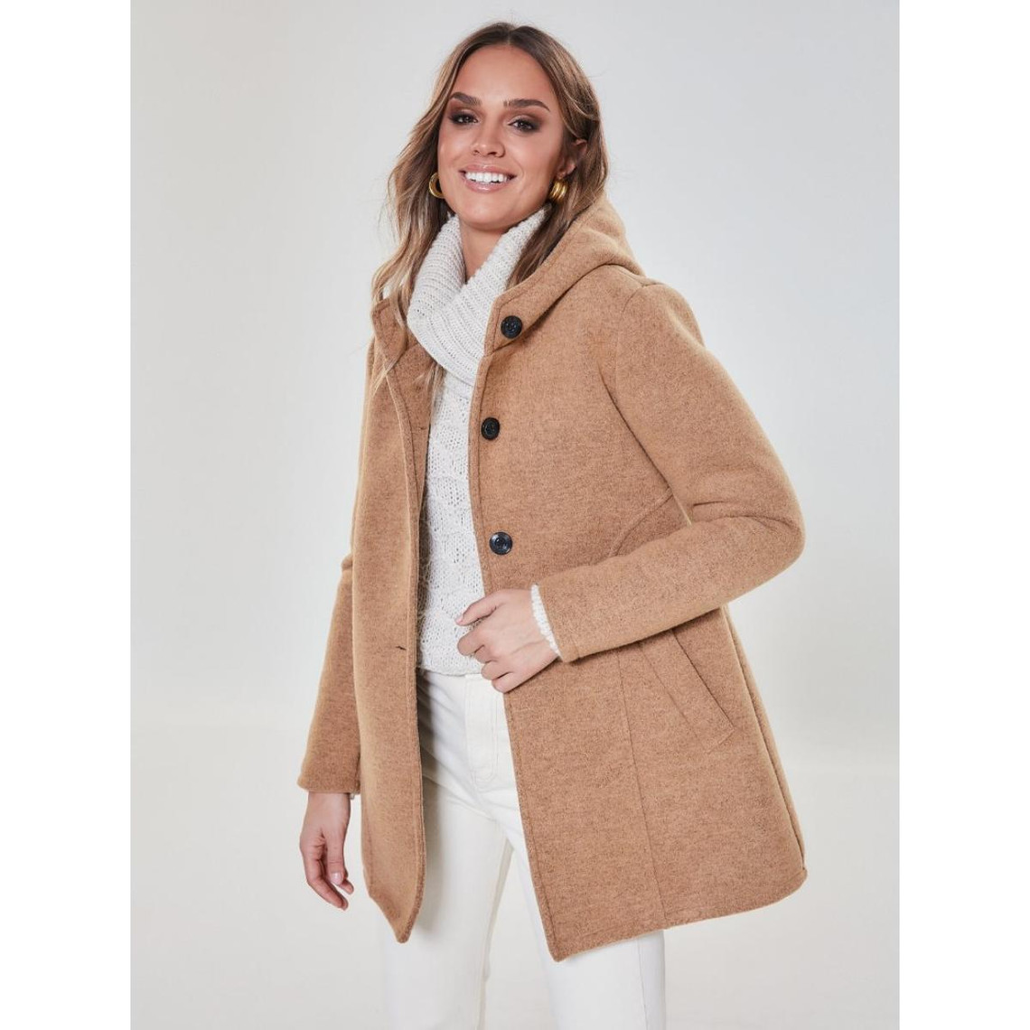 manteau évasé avec capuche et poches marron