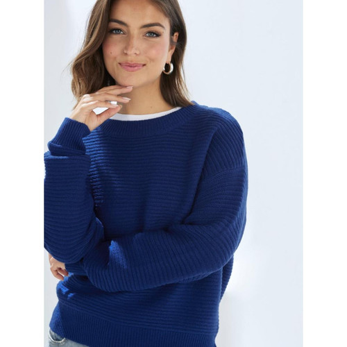 Venca - Pull à manches longues en tricot fantaisie doux - Nouveaute vetements femme bleu