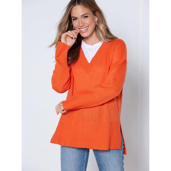 Pull en maille à manches longues avec bords côtelés - Orange Venca Mode femme