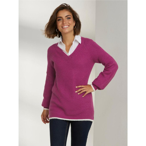 Venca - Pull en tricot avec bordure contrastée aux poignets et à l'ourlet - Venca mode femme