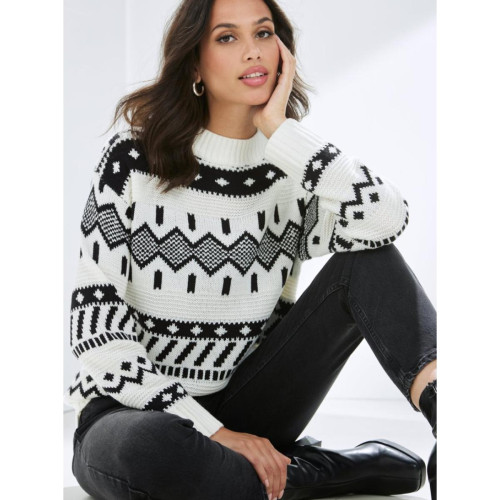 Venca - Pull tricoté avec bordures jacquard - La mode Venca
