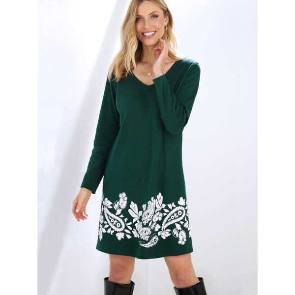 Robe à manches longues imprimée - Verte en coton Venca Mode femme