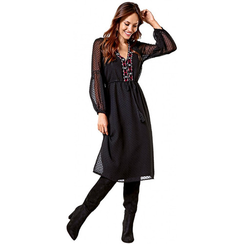 Venca - Robe avec rubans fantaisie plumetti - Robes courtes femme noir
