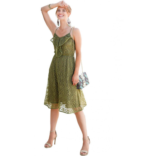 Venca - Robe bustier en dentelle doublée - Robe femme vert