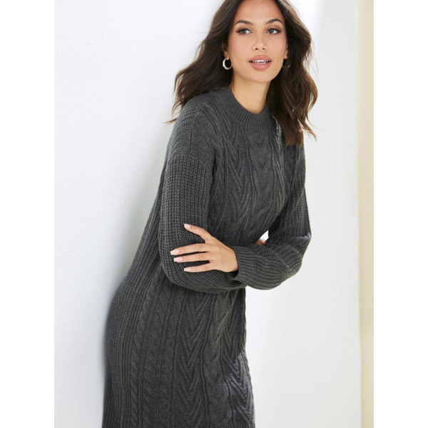Robe en tricot à manches longues avec motif tressé gris chiné Venca