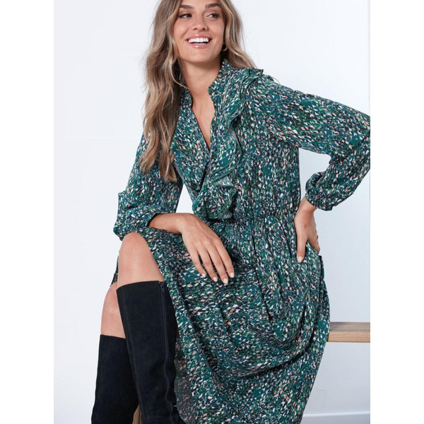 Robe longue multicolore avec ourlet asymétrique - Verte en viscose Venca Mode femme