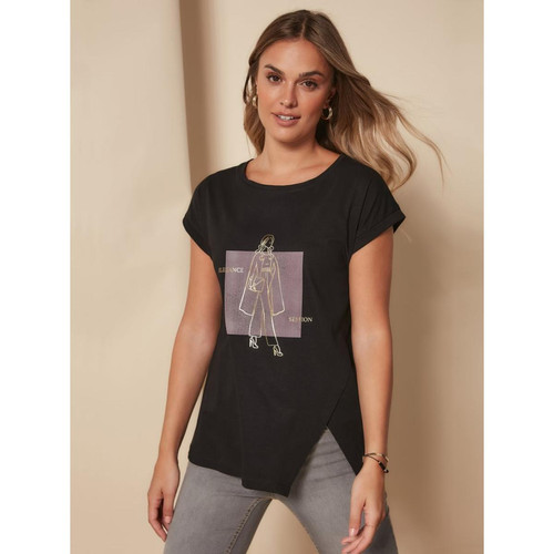 Venca - T-shirt à imprimé asymétrique et bas sur le devant - T-shirt manches courtes femme