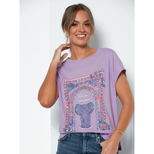 Venca - T-shirt à manches courtes imprimé indien - Vetements femme violet