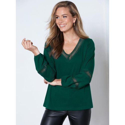 Venca - T-shirt à manches longues avec partie médiane assortie - Nouveaute vetements femme vert