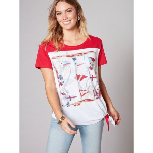 Venca - T-shirt bas asymétrique noué sur le côté - T shirt rouge femme