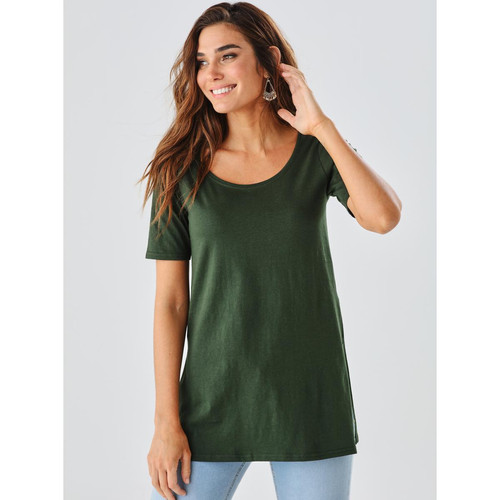 Venca - Tee-shirt long fendu manches courtes femme - T shirts vert