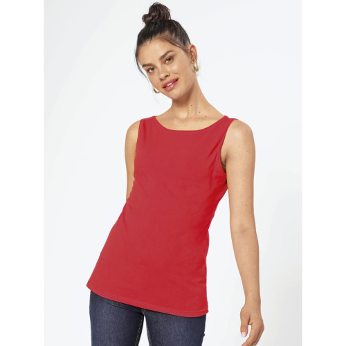 Venca - Tee-shirt sans manches col bateau femme - T shirt rouge femme
