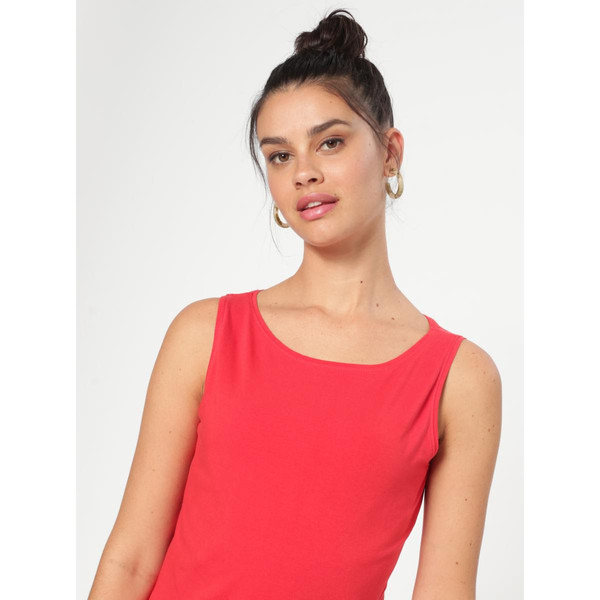 Tee-shirt sans manches col bateau femme rouge en coton Venca