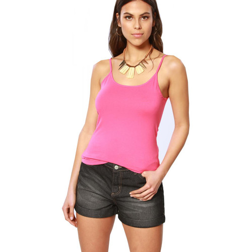 Venca - Tee-shirt uni à bretelles maille élastique femme - T shirts rose