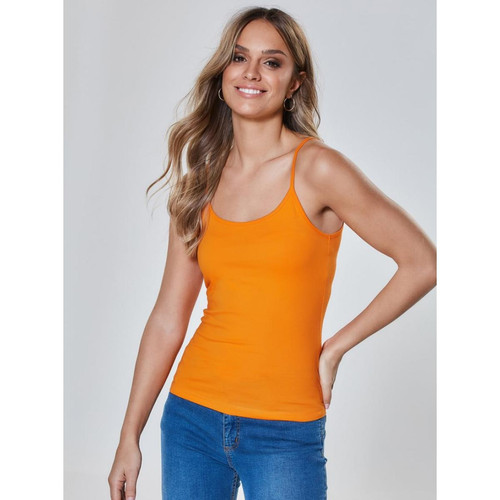 Venca - Tee-shirt uni à bretelles maille élastique femme - T shirts orange