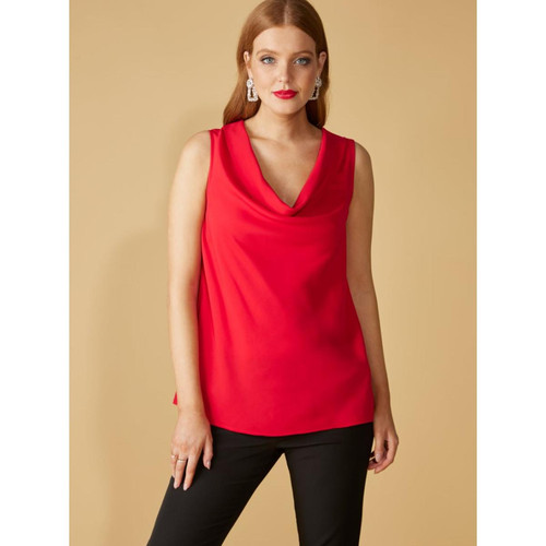Venca - Top sans manches avec encolure drapée - T shirt rouge femme