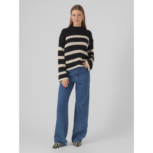 Vero Moda - Pull en maille Rayures Col haut Manches longues noir Nia - Pull femme