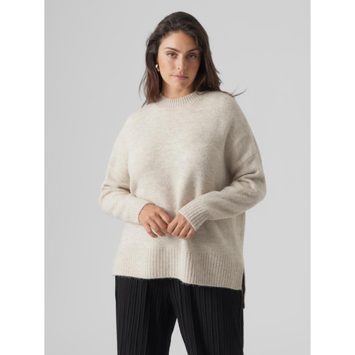 Vero Moda - Pull en maille Col rond Manches longues Ourlet bas gris Zoe - Pull femme