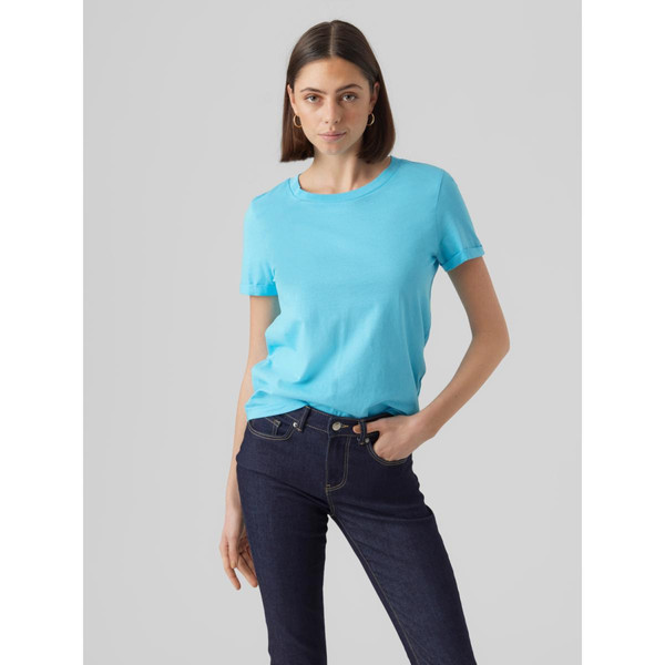 T-shirt Regular Fit Col rond Manches courtes Longueur regular bleu en coton Lucie Vero Moda Mode femme