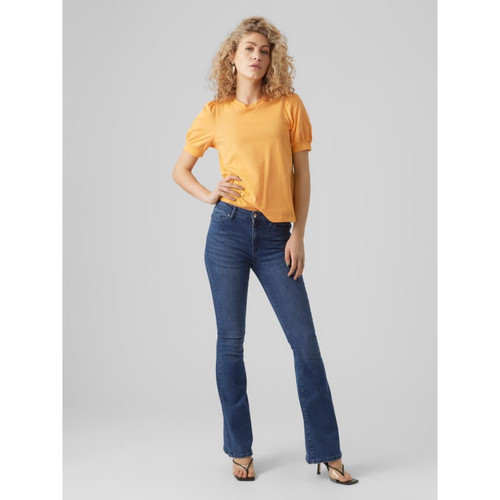 T-shirt Regular Fit Col rond Manches courtes orange en coton Vero Moda Mode femme