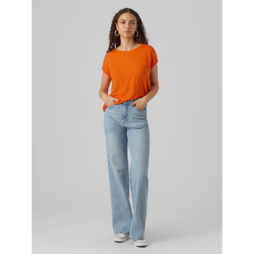Vero Moda - T-shirt Regular Fit Col rond Manches courtes Longueur regular orange Bree - Vetements femme orange