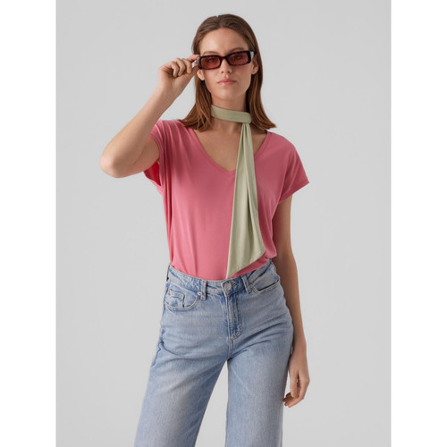 Vero Moda - T-shirt Relaxed Fit Col en V Manches courtes Longueur regular rose Amy - T shirts rose