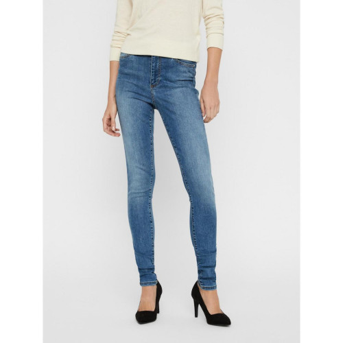 Vero Moda - Jean skinny Skinny Fit Taille haute Longueur regular bleu en coton Zoe - Promo Jean