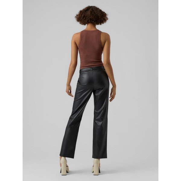 Pantalon en simili-cuir Slim Straight Fit Taille moyenne Pleine longueur noir Ruby Vero Moda