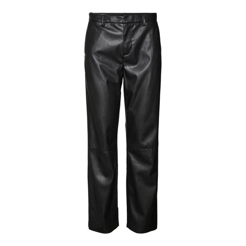Pantalon en simili-cuir Slim Straight Fit Taille moyenne Pleine longueur noir Ruby Pantalon décontracté