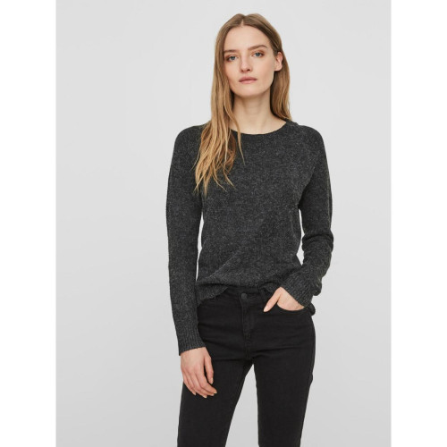 Vero Moda - Pull en maille Col rond Manches longues noir Pia - Pull, Gilet femme