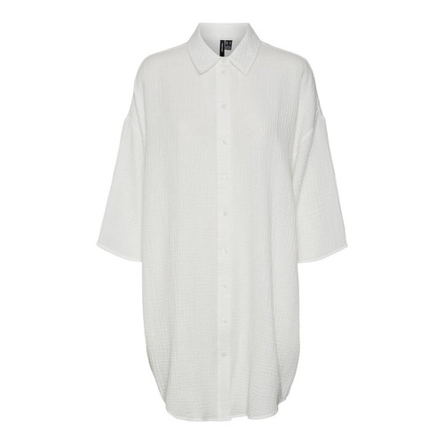 Chemise Regular Fit Col chemise Manches 2/4 Extra long blanc en coton Robe longue