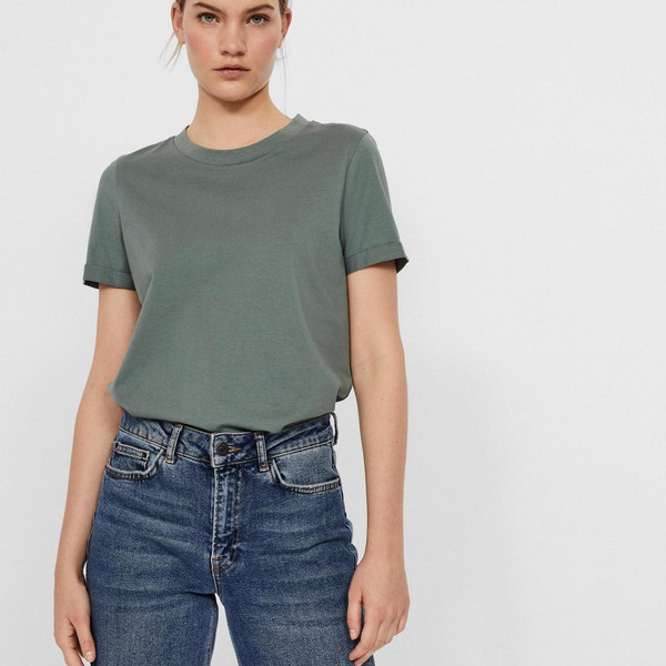 T-shirt Regular Fit Col rond Manches courtes Longueur regular vert en coton Mia Vero Moda Mode femme