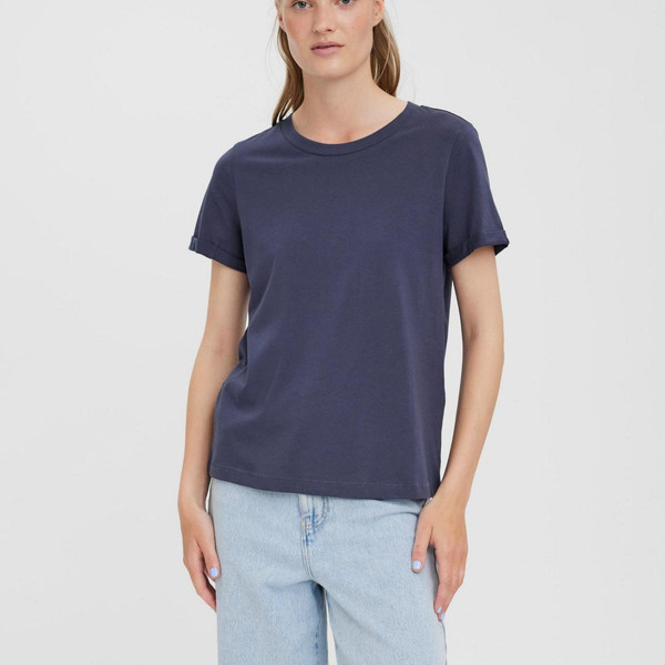 T-shirt Regular Fit Col rond Manches courtes Longueur regular bleu en coton Ines Vero Moda Mode femme