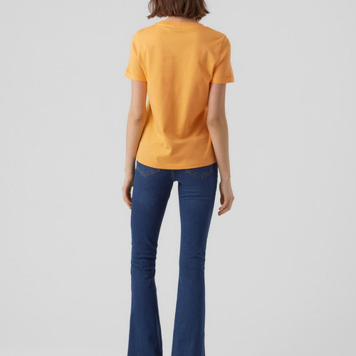 T-shirt Regular Fit Col rond Manches courtes Longueur regular orange en coton Vero Moda