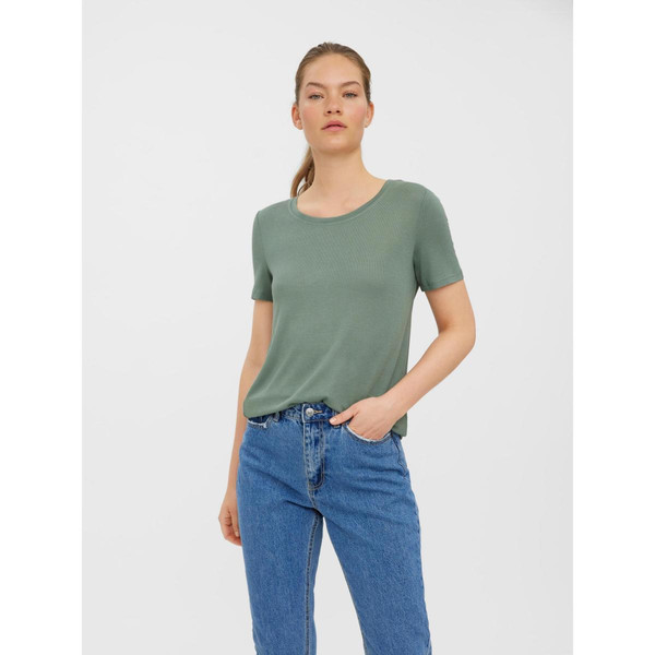 T-shirts Regular Fit Col rond Manches courtes vert en coton Vero Moda Mode femme