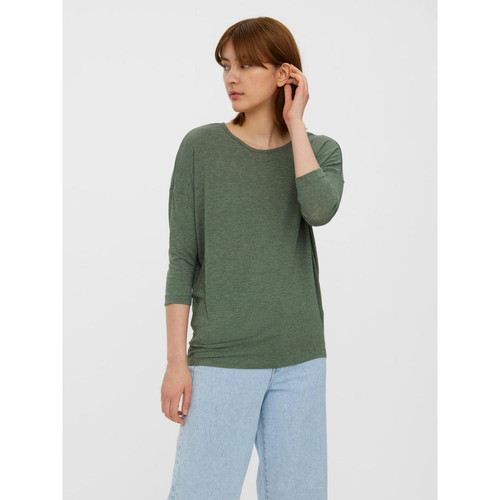 Vero Moda - Tops Stretch Fit Col rond Manches longues vert Pey - Blouse femme manche 34